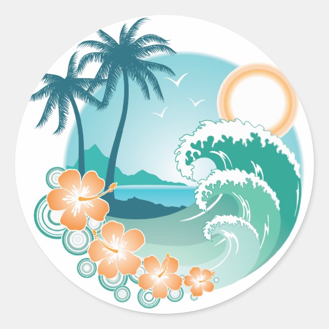 Tropical Island Classic Round Sticker (Front)