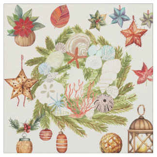 Tropical Island Coastal Christmas Fabric