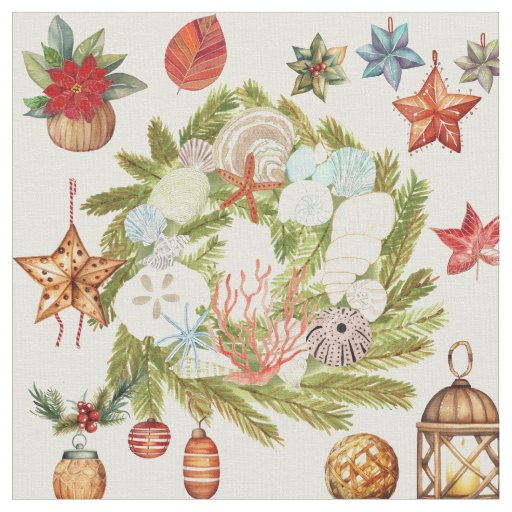 Tropical Island Coastal Christmas Fabric