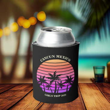 Tropical Island Custom Beach Palm Tree Girls Trip Can Cooler