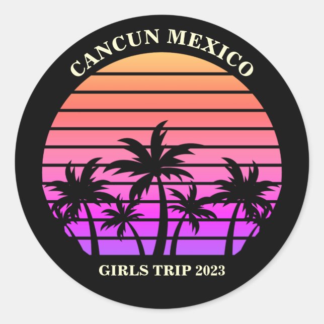 Tropical Island Custom Beach Palm Tree Girls Trip Classic Round Sticker (Front)