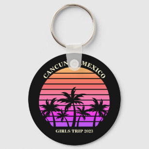 Tropical Island Custom Beach Palm Tree Girls Trip Keychain
