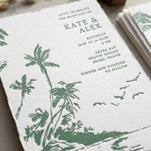 Tropical Island Destination Wedding Letterpress Invitation