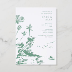 Tropical Island Destination Wedding Letterpress Invitation