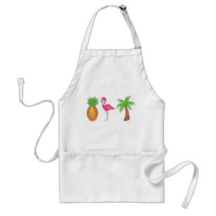Tropical Island Flamingo Palm Tree Pineapple Beach Adult Apron