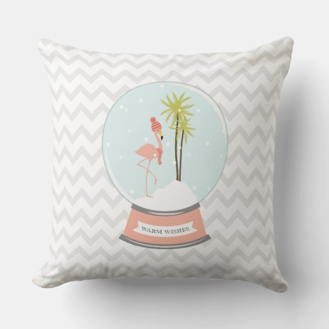 Tropical Island Flamingo Snow Globe Pillow (Front)