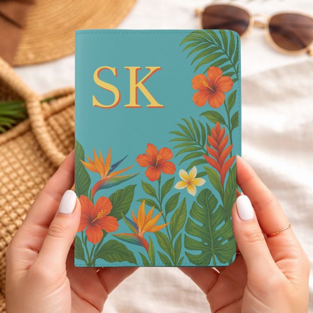 Tropical Island Floral Custom Initial Monogram Passport Holder (Creator Uploaded)