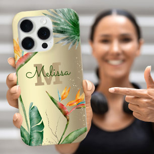 Tropical Island Floral Monogram Script Gold Foil iPhone 16 Pro Case
