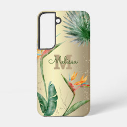 Tropical Island Floral Monogram Script Gold Foil Samsung Galaxy S22 Case