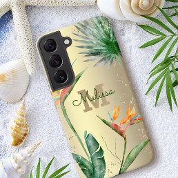 Tropical Island Floral Monogram Script Gold Foil Samsung Galaxy S22 Case