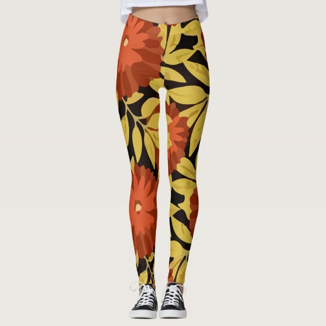 Tropical Island Floral Pattern Leggings (Front)