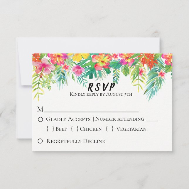 Tropical Island Floral Wedding RSVP (Front)