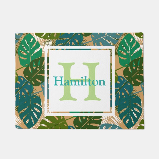 Tropical Island Foliage Personalized Doormat (Front)