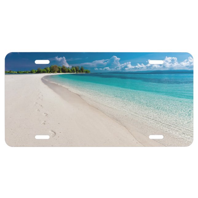Tropical Island Footprints On The Sand License Plate (Front)