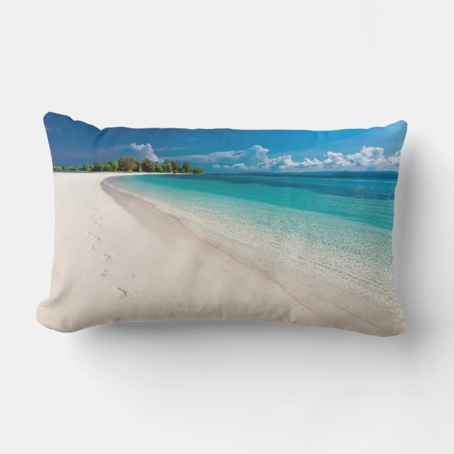 Tropical Island Footprints On The Sand   Lumbar Pillow (Front)