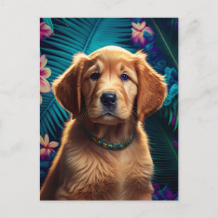 Tropical Island Golden Retriever Puppy - Postcard