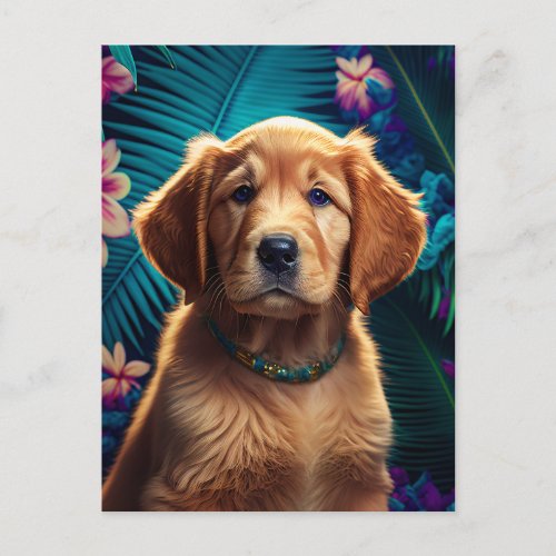 Tropical Island Golden Retriever Puppy _ Postcard