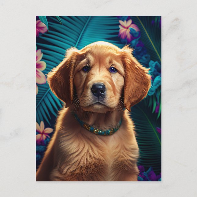 Tropical Island Golden Retriever Puppy - Postcard (Front)