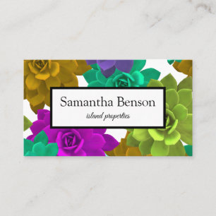 Tropical Island Green & White Square Business Card