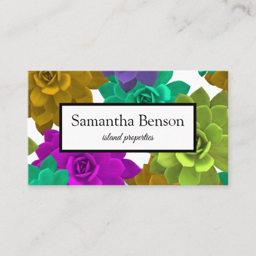 Tropical Island Green  White Square Business Card