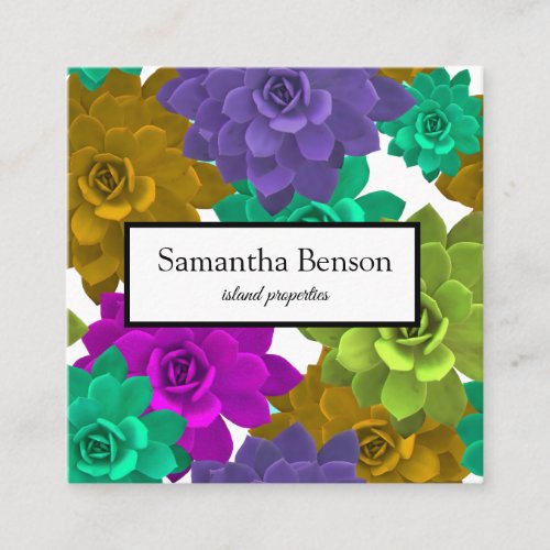 Tropical Island Green  White Square Square Business Card