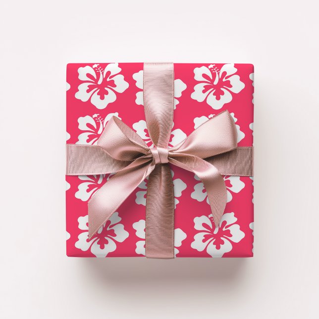 Tropical Island Hawaiian Hibiscus Flowe Pink Wrapping Paper (Creator Uploaded)