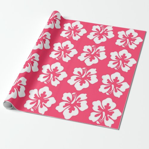 Tropical Island Hawaiian Hibiscus Flowe Pink Wrapping Paper