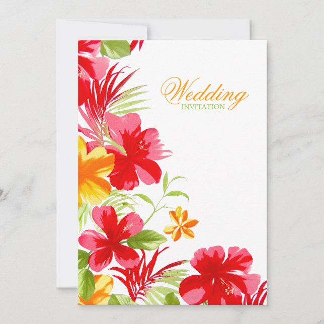 Tropical Island Hibiscus Beach Wedding Invitation (Front)