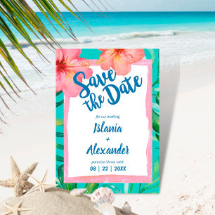 Tropical Island Hibiscus Palm Wedding Save The Date