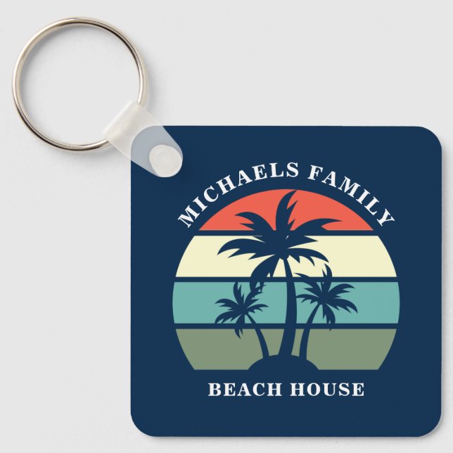 Tropical Island Home Palm Tree Beach House Custom Keychain (Front)
