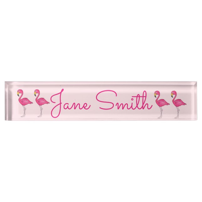 Tropical Island Hot Pink Flamingo Bird Desk Name Plate (Front)