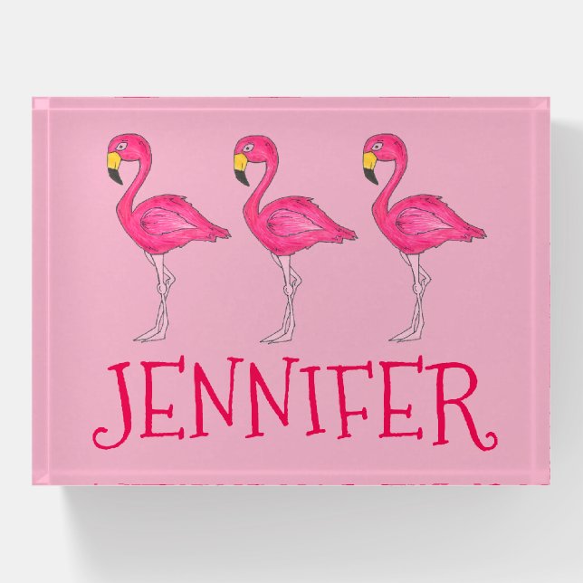 Tropical Island Hot Pink Flamingo Bird Paperweight (Front)