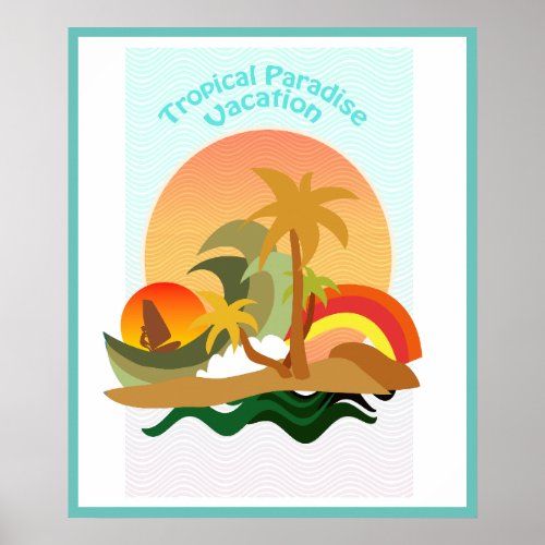 Tropical Island Illustration Poster