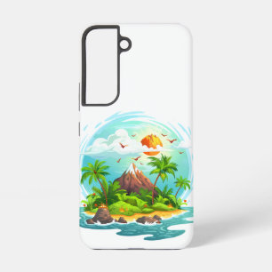 Tropical Island Illustration with Ocean View Samsung Galaxy S22 Case