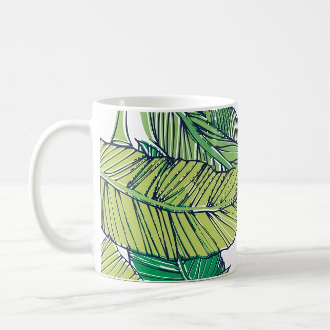 tropical island leaf illustration/vintage coffee mug (Left)