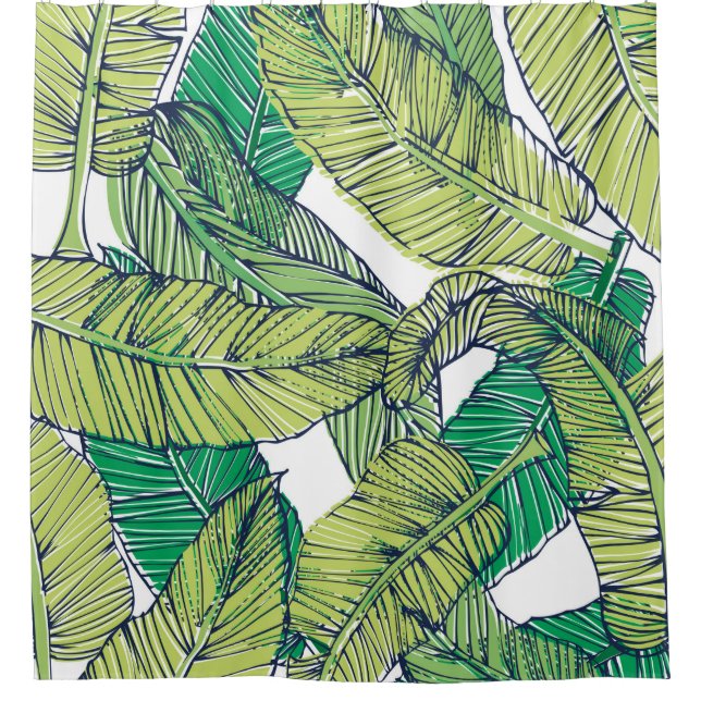 tropical island leaf illustration/vintage shower curtain (Front)