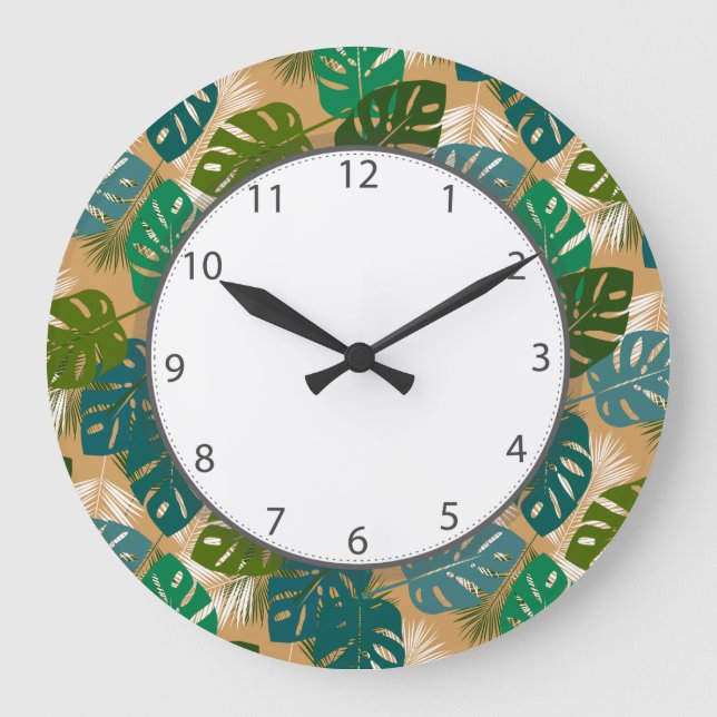 Tropical Island Leaves Large Clock (Front)