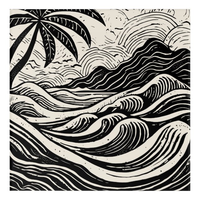 Tropical island Lino print style art (Front)