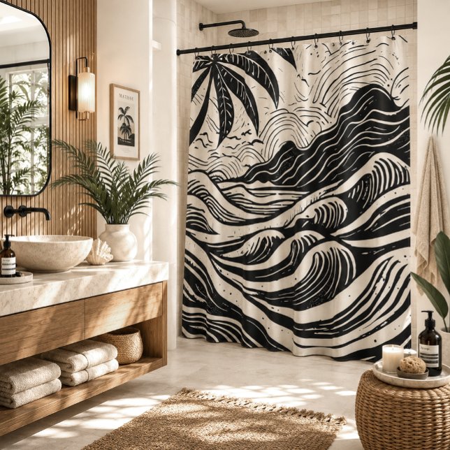 Tropical island lithograph print shower curtain (Creator Uploaded)