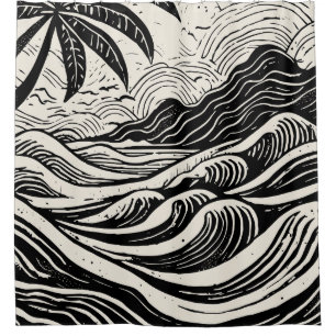 Tropical island lithograph print shower curtain