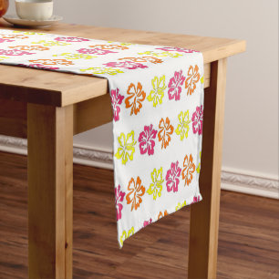 Tropical Island Luau Pink Hawaiian Hibiscus Floral Short Table Runner