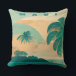 Tropical Island maui Throw Pillow<br><div class="desc">Retro style hand painted vintage style travel poster of Maui in Hawaii. Features aqua blues and greens,  with sandy tones and Palm trees.</div>