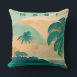 Tropical Island maui Throw Pillow<br><div class="desc">Retro style hand painted vintage style travel poster of Maui in Hawaii. Features aqua blues and greens,  with sandy tones and Palm trees.</div>