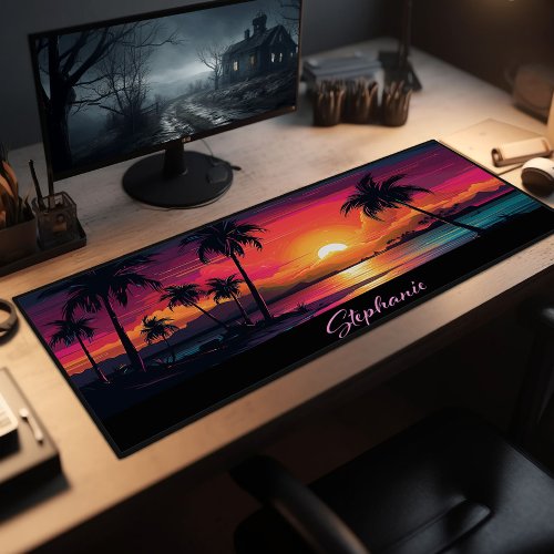 Tropical Island Neon Sunset Desk Mat