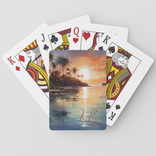 Tropical Island Ocean Beach Scene Initials  Playing Cards