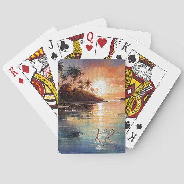 Tropical Island Ocean Beach Scene Initials  Poker Cards (Back)