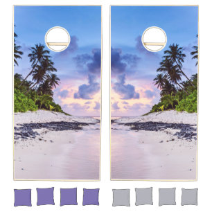 Tropical Island Ocean Beach Sunset Cornhole Set