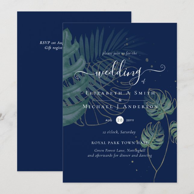Tropical Island Palm Leaves Beach Wedding (Front/Back)