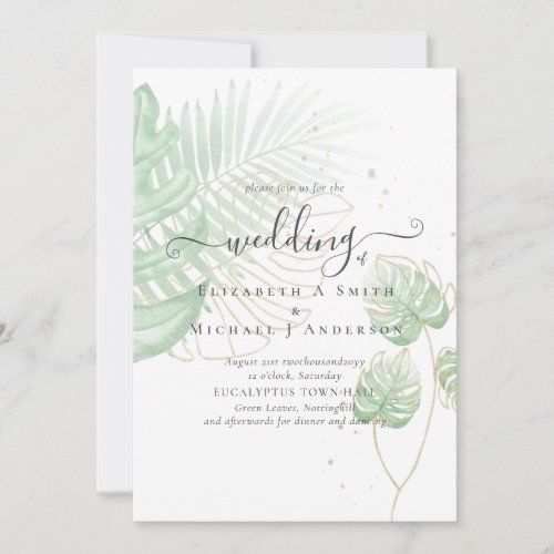Tropical Island Palm Leaves Beach Wedding Invitation