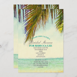 tropical island palm tree beach bridal shower invitation